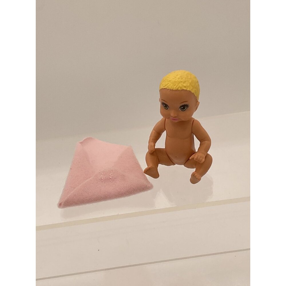 Vintage Mattel Blond Baby Barbie Doll & Pink Swaddle Blanket